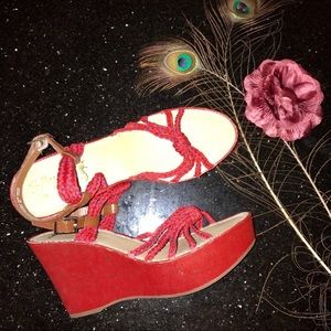 NWOT Miss Trish of Capri Red Rope Wedges Size 9.5